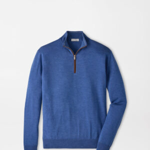 PETER MILLAR Autumn Crest Suede Trim Quarter-Zip in Crown Blue