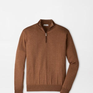 PETER MILLAR Autumn Crest Suede Trim Quarter-Zip in Dark Amber
