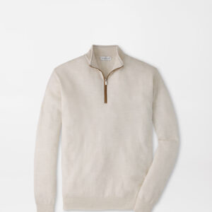 PETER MILLAR Autumn Crest Suede Trim Quarter-Zip in Ivory