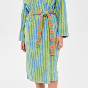DUSEN DUSEN Terry Bathrobe in Grasshopper Stripe