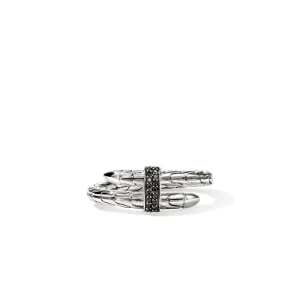 JOHN HARDY Spear Silver Single Wrap Ring with Treated Black Sapphire