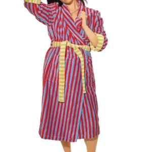 DUSEN DUSEN Terry Bathrobe in Lanternfly Stripe