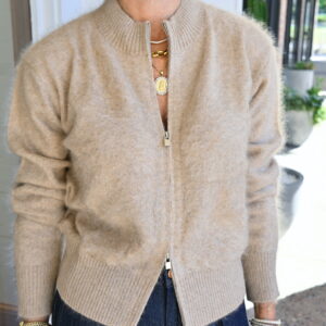 ARCHER CASHMERE Sasha Brushed Cashmere Bomber in Camel