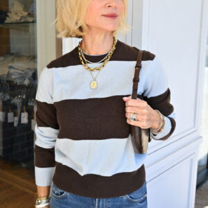 ARCHER CASHMERE Crew Cashmere Rugby Stripe in Chocolate/Sky