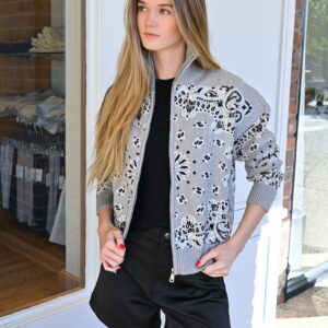 REGINO Alicia Zipped Jacquard Paisley Cardigan in Grey