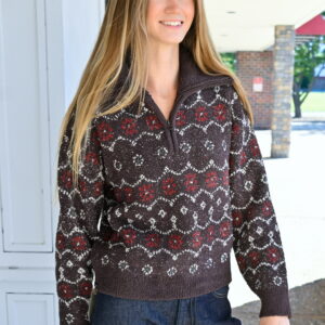 BAREFOOT DREAMS CozyChic® FairIsle Half Zip Pullover in Umber Multi