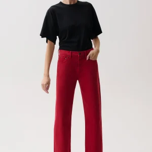 PISTOLA Lexi Mid Rise Bowed Straight Jean in Savvy Red