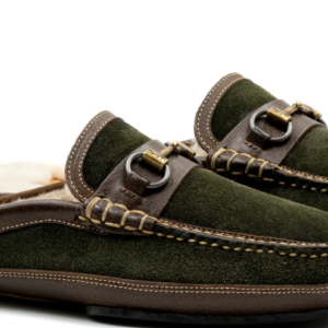 MARTIN DINGMAN Cozy Country Suede Horse Bit Slide in Moss